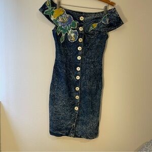 Vintage 80’ Carreli Denim Dress Patchwork Floral Cottagecore size S